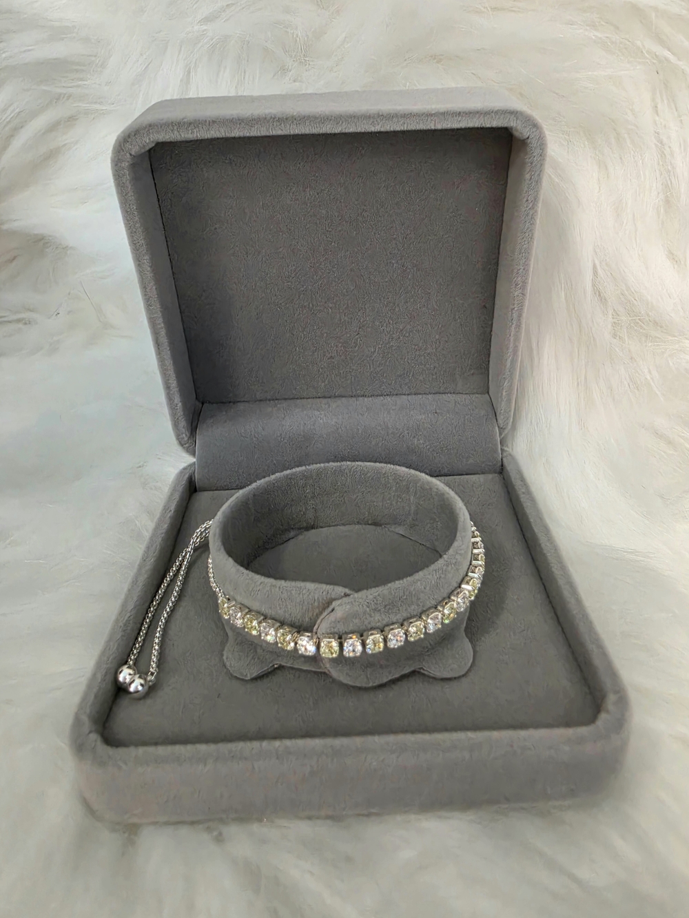 NEW Adjustable Silver Citrine Yellow August Birthstone Tennis Bracelet Sz 6-10"